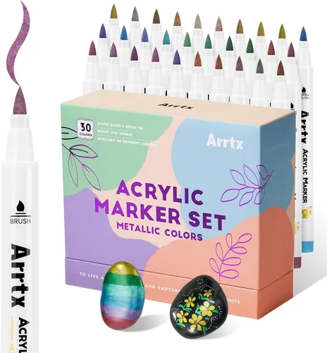 Vista 10 de Arrtx Marcadores de pintura acrílica, paquete de 10 puntas extra de cepillo blanco metálico para roca, tela, madera, vidrio, lienzo, cerámica, 4