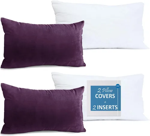 Vista 51 de Nestl Juego de 2 rellenos de almohada con terciopelo suave y sólido, juego de fundas de almohada cuadradas decorativas para sofá, automóvil Azul