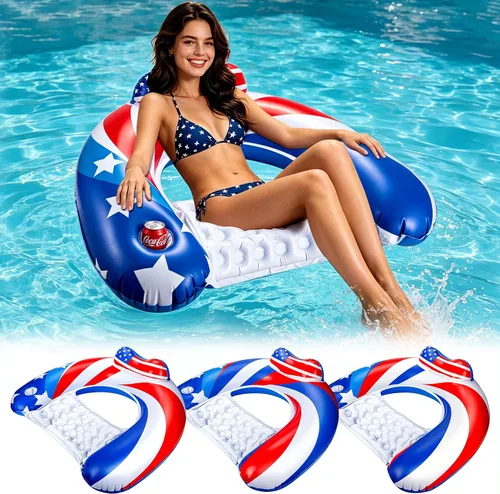 Vista 9 de Paquete de 2 flotadores inflables de piscina para adultos, sillas flotantes de piscina con soporte para tazas, flotadores de piscina para adultos