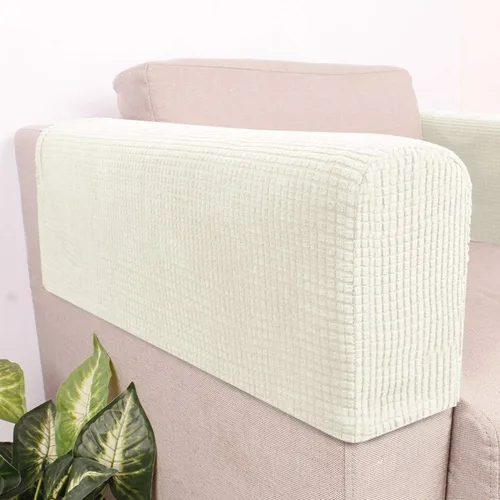 Vista 7 de RCFINE 2 fundas antideslizantes para reposabrazos de sofá, fundas elásticas para sillón, protector elástico para el hogar, oficina, sillón Beige