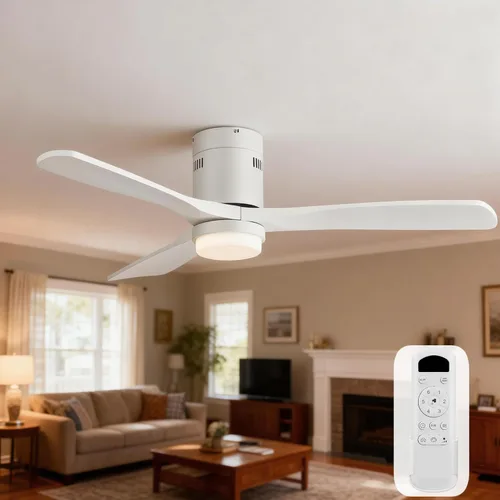 Vista 15 de Sofucor Ventiladores de techo inteligentes de 52 pulgadas con luces - montaje al ras de perfil bajo, modernos ventiladores de techo de madera maciza