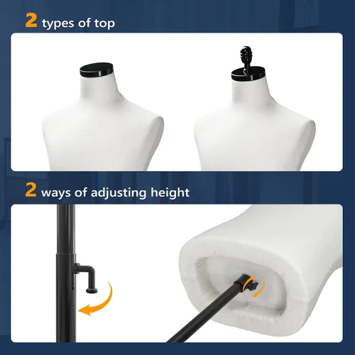 Vista 6 de VINGLI Torso de maniquí masculino con soporte de madera/metal, altura ajustable, cuerpo de vestido masculino para exhibición y costura de ropa