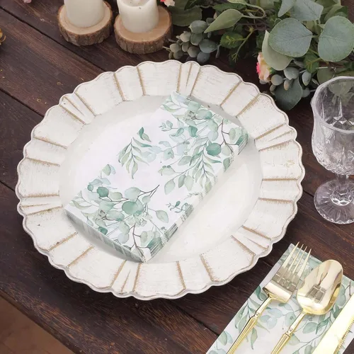 Vista 4 de Efavormart - Paquete de 20 servilletas de papel con estampado de hojas de eucalipto verde con una textura suave de 2 capas absorbente para bodas
