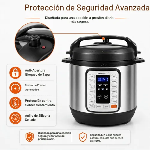 Vista 7 de KINGBULL Olla a presión eléctrica 6QT - Cocina múltiple 12 en 1, programas de un solo toque para arroz, sopa, carne, vapor, yogur, cocción lenta