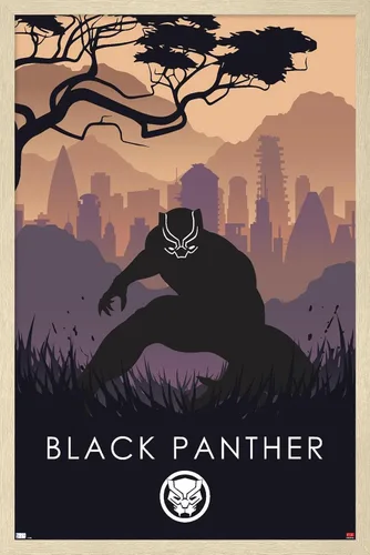 Vista 7 de Trends International Marvel Heroic Silhouette - Póster de pared de Black Panther, 14.725 x 22.375 pulgadas, versión enmarcada de madera de granero