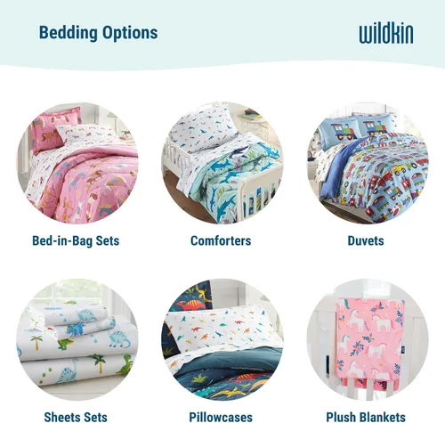 Vista 7 de Wildkin Cama para niños pequeños en una bolsa, juego de ropa de cama de microfibra de 4 piezas con edredón, funda de almohada y sábanas, dinosaurios