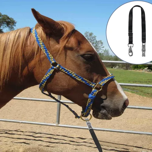Vista 5 de Corbata de remolque para transporte de caballos, corbata cruzada con correas de nailon ajustables, cables con cierre de pánico y broche de toro