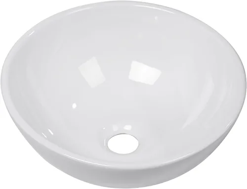 Vista 4 de Fregadero redondo de cerámica blanca de 13 pulgadas con forma ovalada de porcelana sobre mostrador, fregadero de arte moderno Beslend 13 Inch