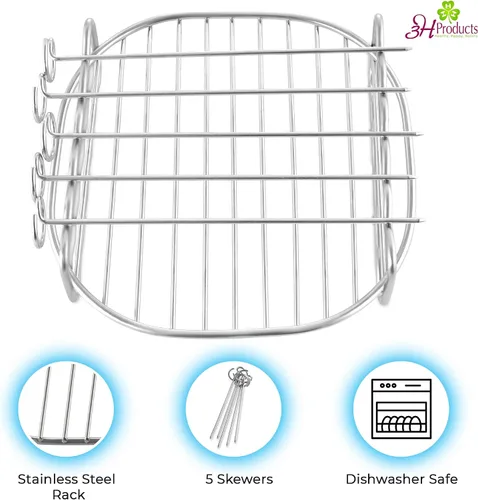 Vista 4 de 3hproducts - Estante multiusos XL de doble capa compatible con freidoras de aire de más de 5.5 cuartos de galón con 5 pinchos
