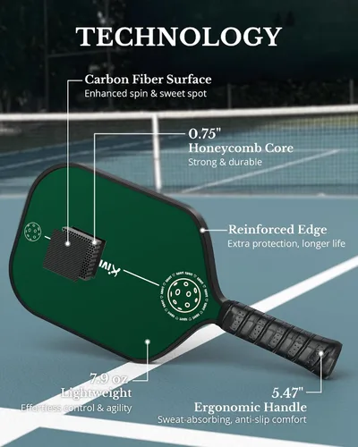 Vista 2 de Pickleball Paddles Set of 2, Carbon Fiber Surface, Polypropylene Honeycomb Core, Lightweight Pickleball Rackets Pickle Ball Paddle Set 2 Pack