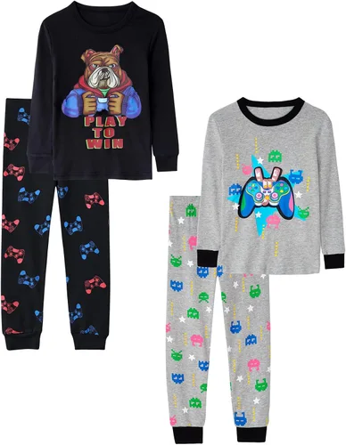 Vista 6 de Pijamas de algodón de 4 piezas para niños, conjunto de pijamas de Navidad y Halloween para niños