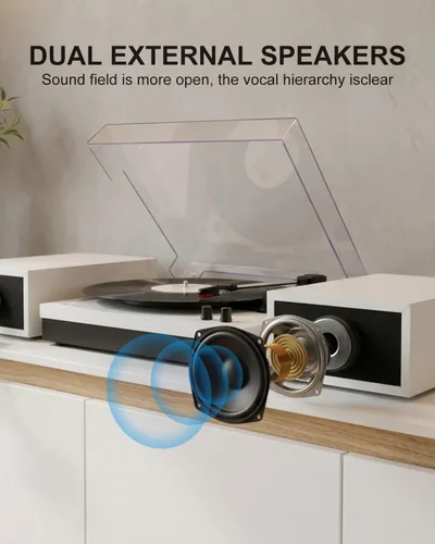 Vista 2 de LP&No.1 - Paquete de tocadiscos moderno con altavoces estéreo de estantería de doble potencia, preamplificador phono incorporado, transmisión por