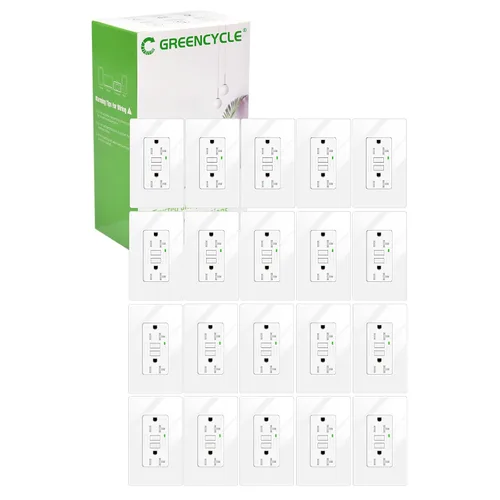 Vista 64 de Greencycle Toma GFCI de 15 amperios con puertos USB C y USB A, 1 unidad de toma eléctrica GFCI de prueba automática con USB, con indicador LED