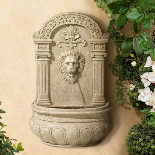 Vista 10 de Fuente de pared de león real de 31.5 pulgadas de alto, gran decoración rústica para interiores y exteriores, de bronce, con luz LED, estatua
