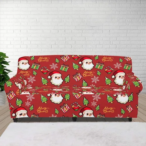 Vista 4 de GIFTPUZZ Funda de sofá roja navideña, protector de sofá con parte inferior elástica para sala de estar, dormitorio y decoración de oficina, elegante