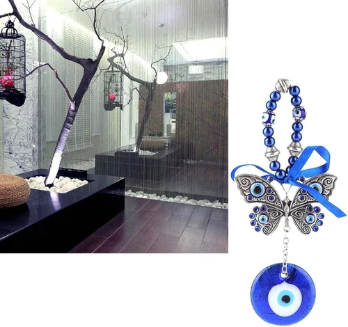 Vista 3 de Colgante de pared de cristal turco contra el mal de ojo, adorno azul de 6.69 pulgadas, amuleto de buena suerte, decoración de automóvil para oficina