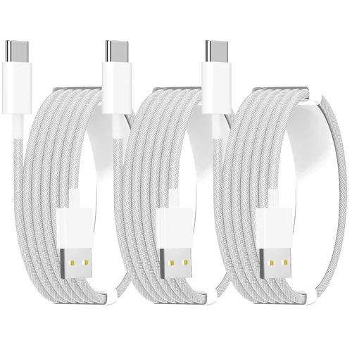 Vista 14 de Cable Carplay de coche para iPhone 17, cable de carga rápida, paquete de 3 unidades de 6 pies 60 W, USB A a USB C, multicolor, cable trenzado