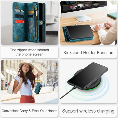 Vista 6 de Asuwish Funda de teléfono para Samsung Galaxy S10 Plus con cierre de cremallera, protector de pantalla de vidrio templado y tarjetero abatible