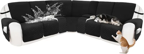 Vista 54 de Fundas para sofá modular reclinable, de terciopelo en forma de L, funda de consola central para perros y mascotas, lavable antideslizante, 1 funda
