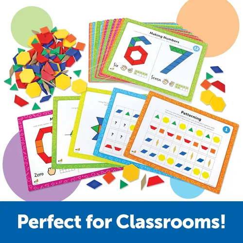 Vista 3 de Learning Resources Juego de actividades matemáticas con bloques de patrones, 144 piezas, a partir de 5 años, juegos educativos de jardín