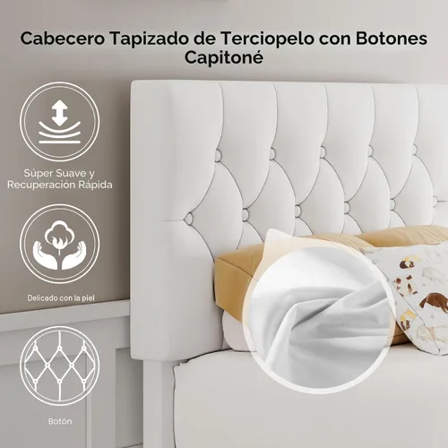 Vista 3 de Feonase Marco de cama de terciopelo tamaño twin con cabecera capitoné con botones, cama tapizada con soporte de listones de madera, no necesita