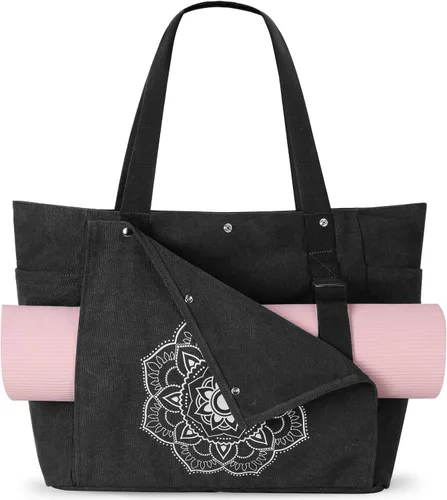 Vista 8 de Gonex Bolsa para Esterilla de Yoga, Bolsa de Gimnasio Tipo Tote con Múltiples Bolsillos para Mujeres y Hombres, Portaesterillas de Yoga de Lona