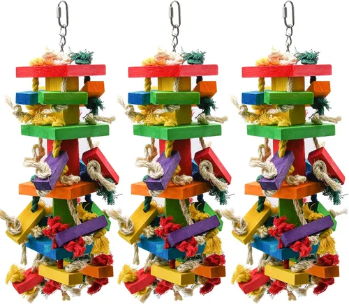 Vista 8 de RUBY.Q - Juguete grande de loro de 20 pulgadas, multicolor de madera natural para masticar pájaros para guacamayos grandes de Amazon Parrots, gris