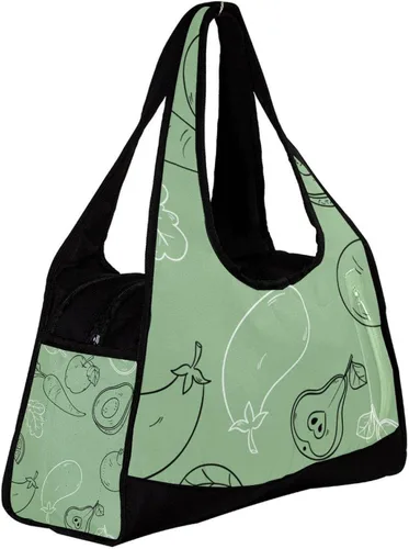 Vista 2 de Green Hand Drawn Healthy Food Pattern Travel Duffel Bag Sports Gym Bag Weekend Overnight Tote Bag for Women Men