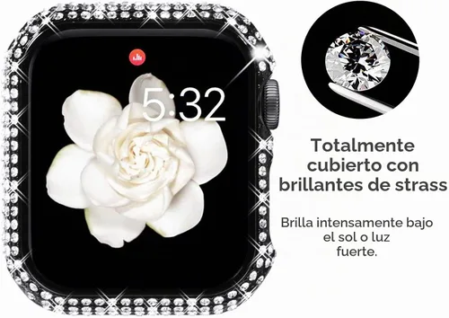 Vista 2 de NewWays Paquete de 2 fundas brillantes con diamantes completos para Apple Watch 40mm para mujeres, protector de diamantes completamente pavimentado