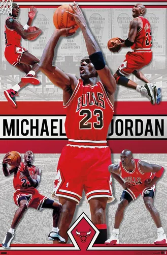 Vista 9 de Trends International Michael Jordan - Póster de collage de pared, 14.725 x 22.375 pulgadas, versión enmarcada de madera de granero