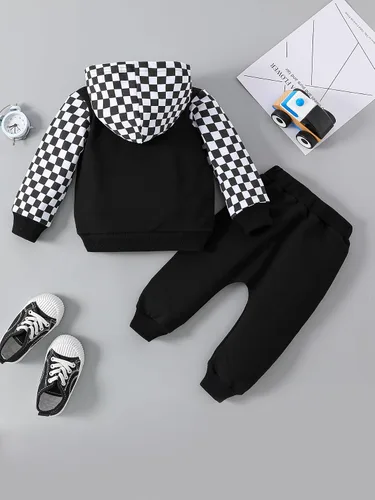 Vista 6 de Meiweileya Conjunto de sudadera con capucha y pantalones sólidos para bebé niño para otoño e invierno