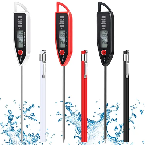 Vista 19 de Copkim Juego de 3 Termómetros de Cocina Impermeables para Agua, Líquidos, Velas y Carne. Termómetro Digital de Carne con Sonda Larga de Lectura Negro