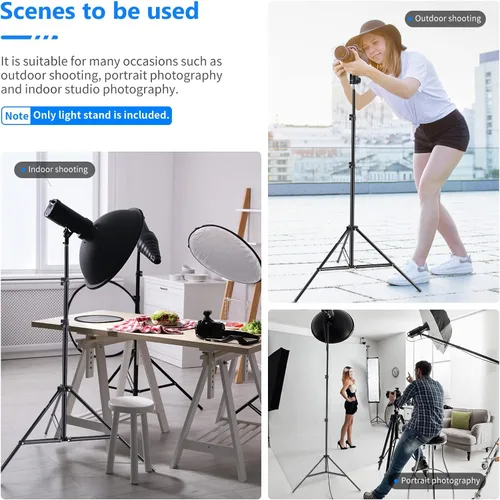 Vista 4 de Neewer Soporte de luz para fotografía, 3-6.6ft/92-200cm Soporte de trípode resistente ajustable para reflectores, softboxes, luces, paraguas