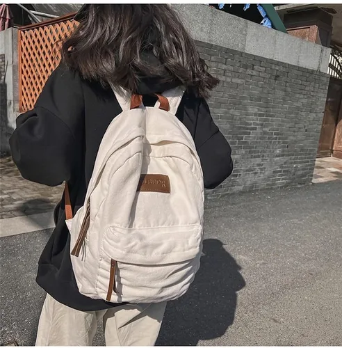 Vista 6 de JHTPSLR Dark Academia Mochila Estética Mochila de Lona Mochila Estética Vintage Mochila Portátil Mochila Casual Daypack, Blanco, Mochila estética