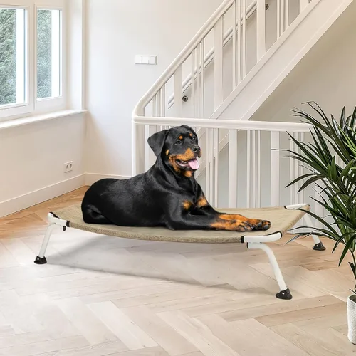 Vista 8 de Veehoo Cama elevada para perros para exteriores, camas elevadas impermeables y refrescantes para perros, camas cots XL, hamaca curvada