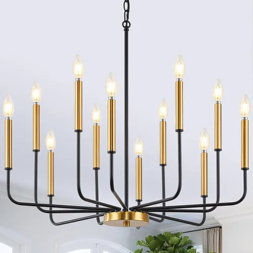 Vista 14 de Lámpara de araña negra, moderna lámpara de comedor de granja de 6 luces con cadena, accesorios de iluminación colgantes de metal, luces de comedor