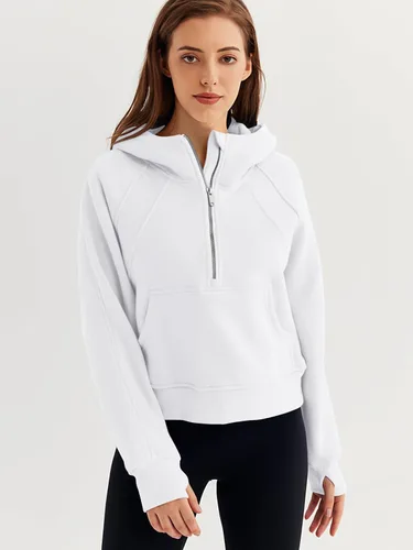 Vista 2 de WYNNQUE Sudadera corta con capucha para mujer, manga larga, forro polar, media cremallera, ropa de otoño
