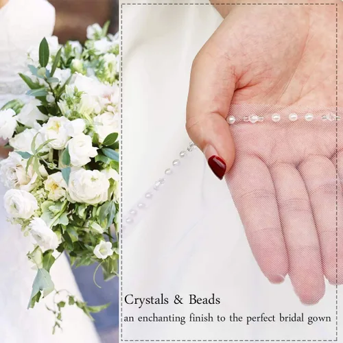 Vista 4 de Aukmla - Vela de boda con perlas y cristales y borde de perla con peine de metal hecho a mano