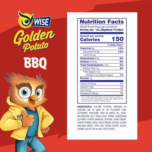 Vista 3 de Wise Snacks BBQ Patatas fritas, 0.75 onzas (paquete de 40) – Asador crujiente y sabroso, sin gluten, sin OMG, papas fritas perfectas para fiestas
