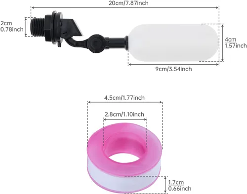 Vista 2 de Válvula de flotador, 2 unidades de 1/2 pulgada de control de nivel de agua de brazo ajustable válvula de agua de llenado automático para ganado