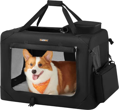 Vista 13 de Feandrea Collapsible Soft Dog Crate, Portable Travel Carrier, 24 Inches Negro