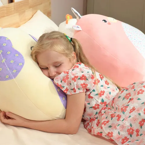 Vista 5 de Almohada grande de felpa de unicornio de 20 pulgadas con vientre floral, lindo juguete de peluche suave para abrazar, animal de peluche jumbo