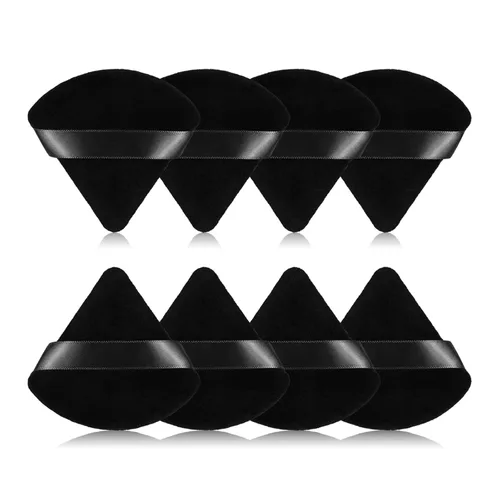 Vista 8 de 8 piezas de esponjas triangulares para polvo de maquillaje, hechas de terciopelo súper suave, diseñadas para contornear, ojos y esquinas, contenedor