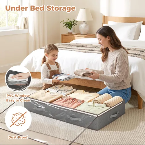 Vista 2 de Budding Joy - Contenedores de almacenamiento debajo de la cama de 90L, organizador de bolsas de almacenamiento debajo de la cama de gran capacidad