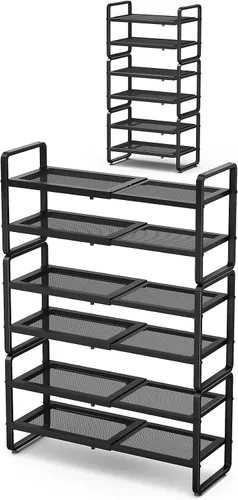 Vista 10 de Estante para zapatos SNTD - Organizador de zapatos ampliable para armario, estante de almacenamiento de zapatos de metal ajustable, soporte