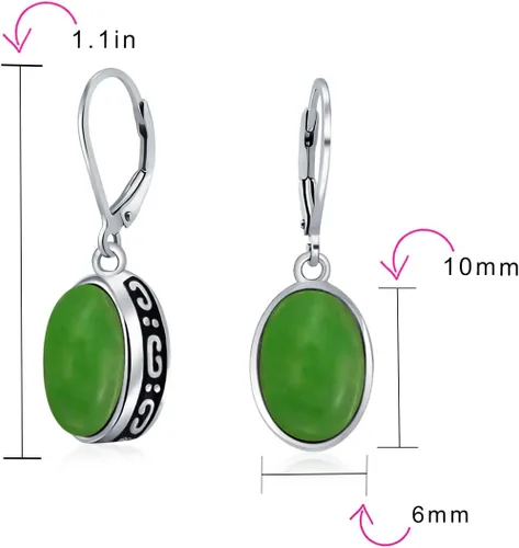 Vista 4 de Aretes colgantes de plata de ley 925 con forma ovalada de estilo occidental para mujer, con piedras preciosas de estilo occidental