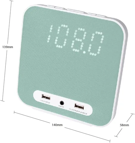 Vista 3 de HANNLOMAX Radio despertador HX-145CR, radio FM PLL, reloj digital con alarma dual, 2 puertos USB para carga de 2.4 A y 1 A, entrada auxiliar, solo