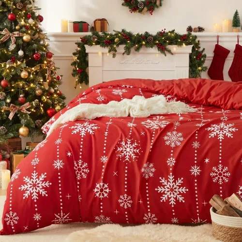 Vista 19 de CAROMIO Juego de funda de edredón de Navidad, de microfibra suave, reversible, ropa de cama decorativa festividades + 1 funda de almohada