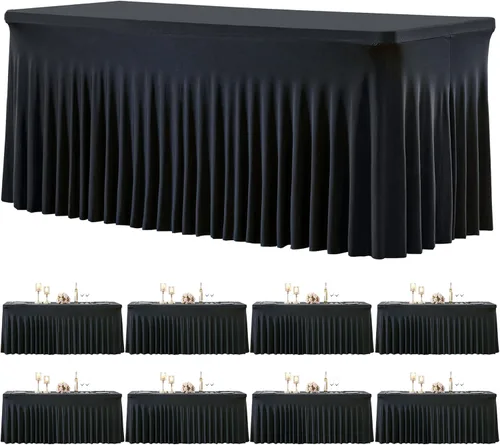 Vista 48 de Paquete de 2 manteles color azul bebé para mesas rectangulares de 6 pies, mantel ajustable de elastano, fundas de mesa elásticas de 6 pies, manteles