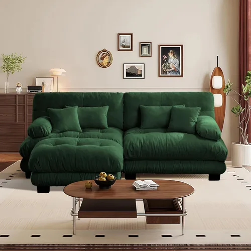 Vista 54 de Reposapiés Otomano Tapizado de Terciopelo con Cojín para Sofá Seccional Sofá 300 libras para Sala de Estar (Beige)